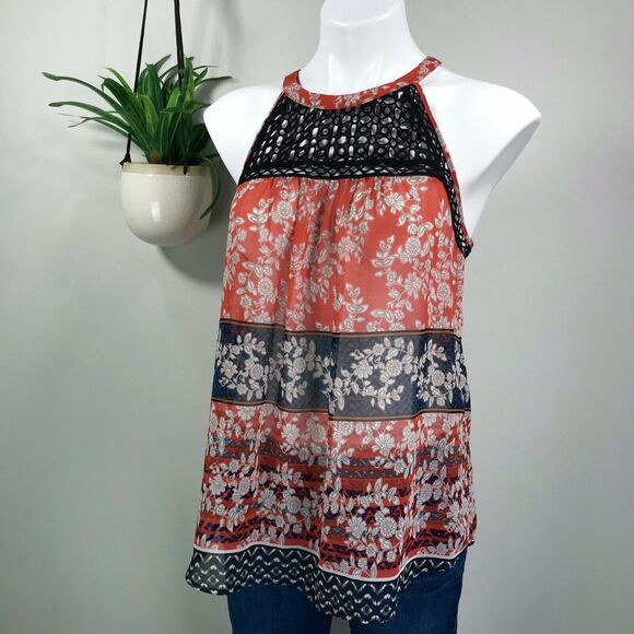 Anthropologie Meadow Rue Annora Crochet Halter Tank Top Semi Sheer Blouse Size M - Picture 1 of 11